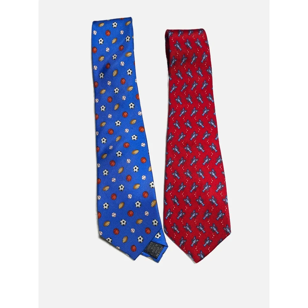 Talbots Kids Silk Necktie Bundle Boys OS Blue Red Sports Lobster Preppy Ties